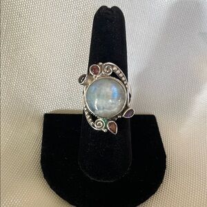 Sajen Rainbow Moonstone & Multi Gemstone Ring Sterling Silver Size 8